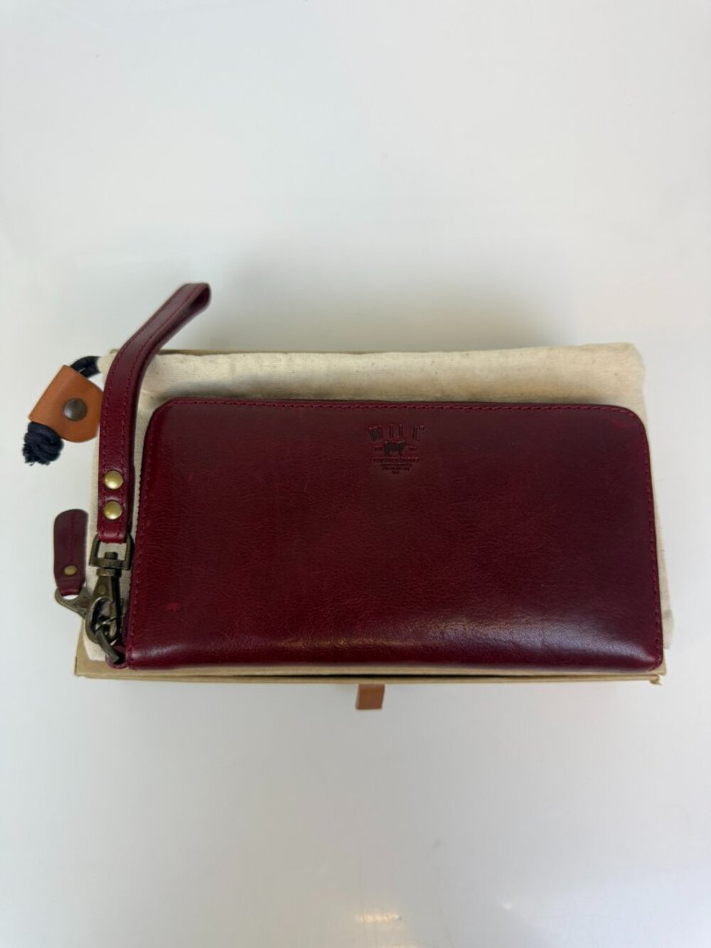 Will Leather Goods Burgundy Corfu Zip Around Clutch J3-7